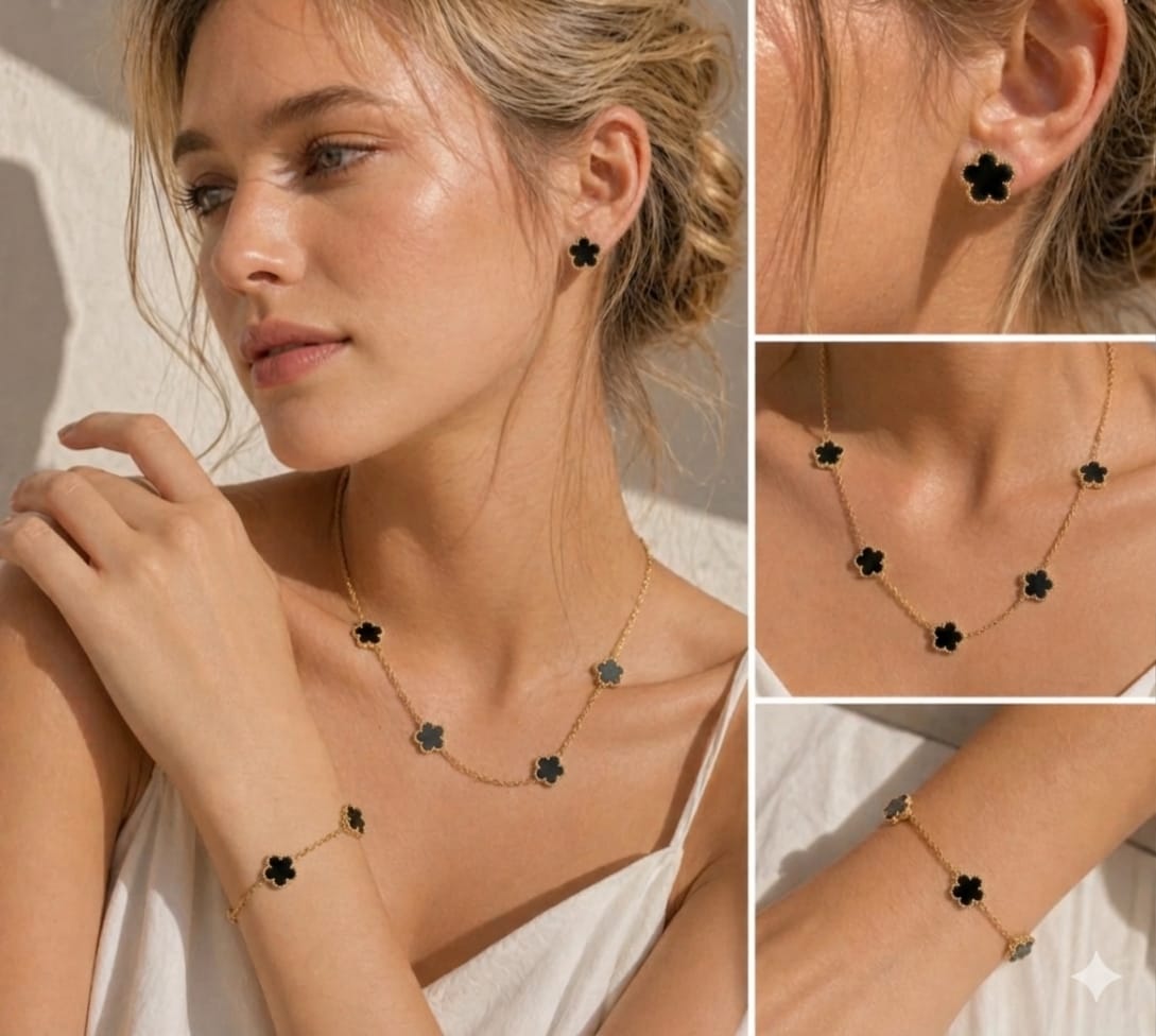 Five leaf Clover jewellery 3pc set