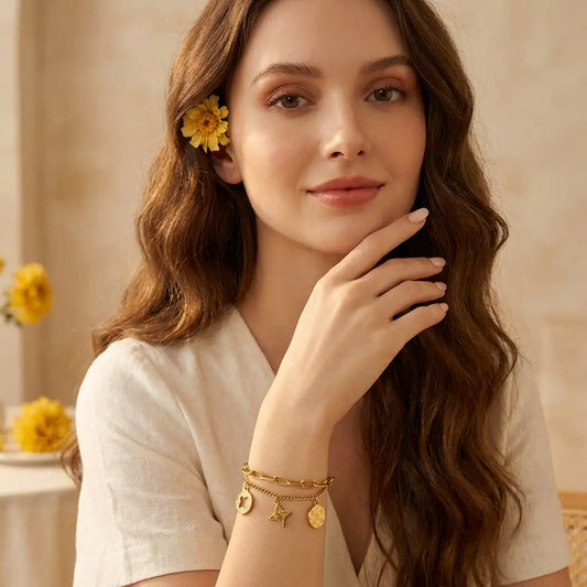 Golden Petal Charms Bracelet
