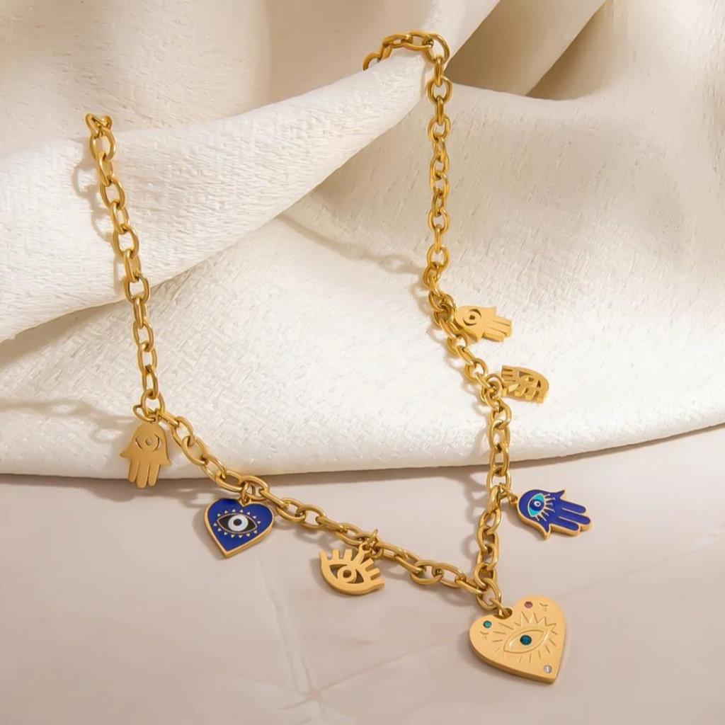 Vintage Evil eyes heart charms necklace