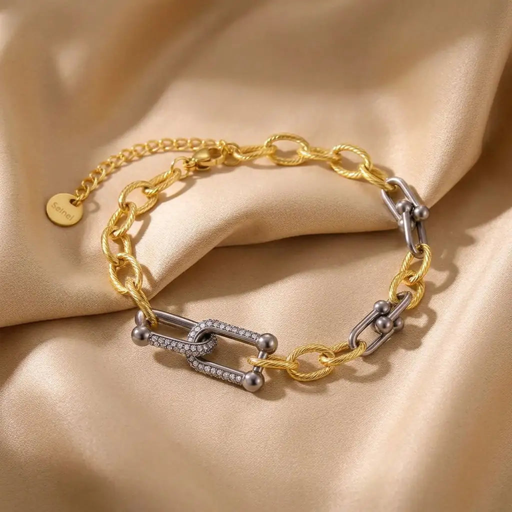 U link two tone chain bracelet