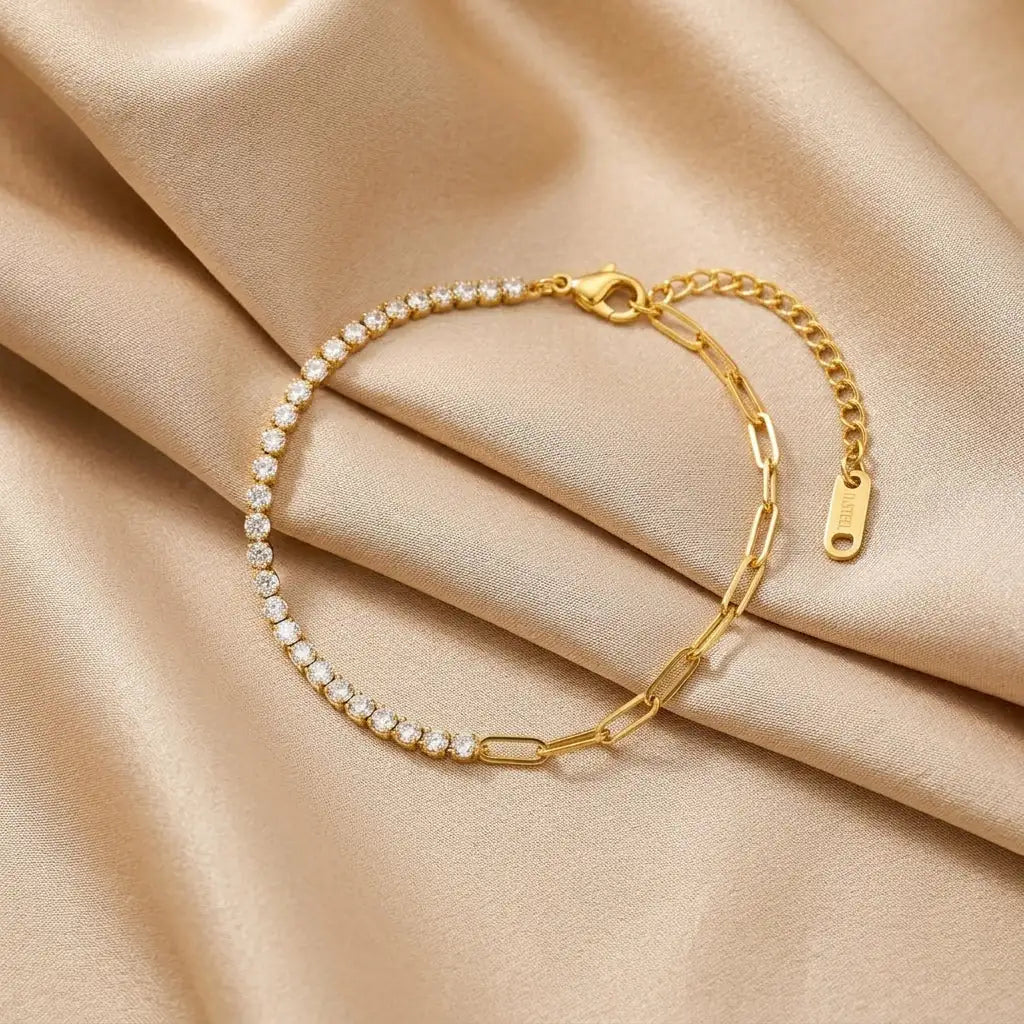 Sleek zircon tennis chain bracelet-White
