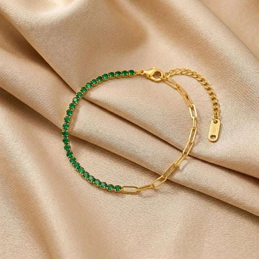 Sleek zircon tennis chain bracelet - Green