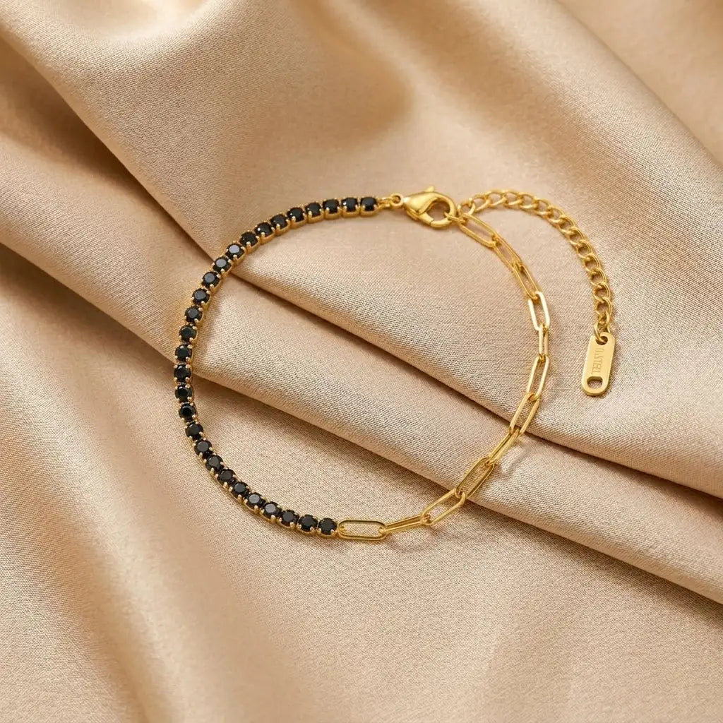 Sleek zircon tennis chain bracelet - black