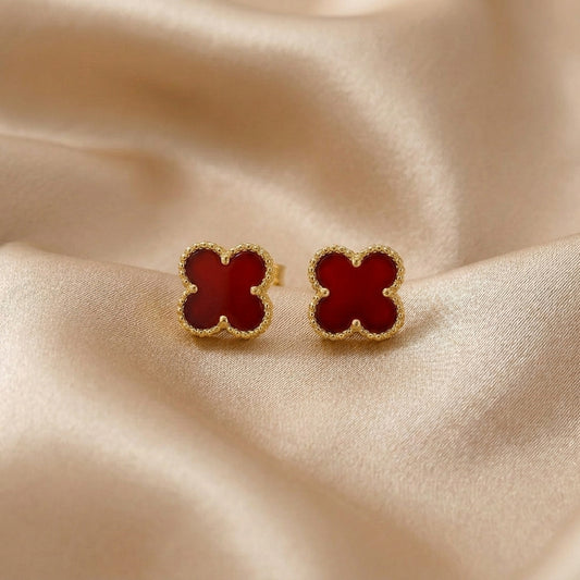 Four Leaf Clover Earrings - Red