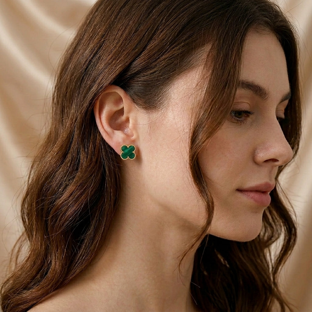 Four Leaf Clover Earrings -  Green