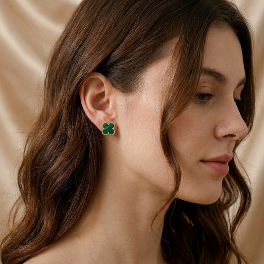 Four Leaf Clover Earrings -  Green