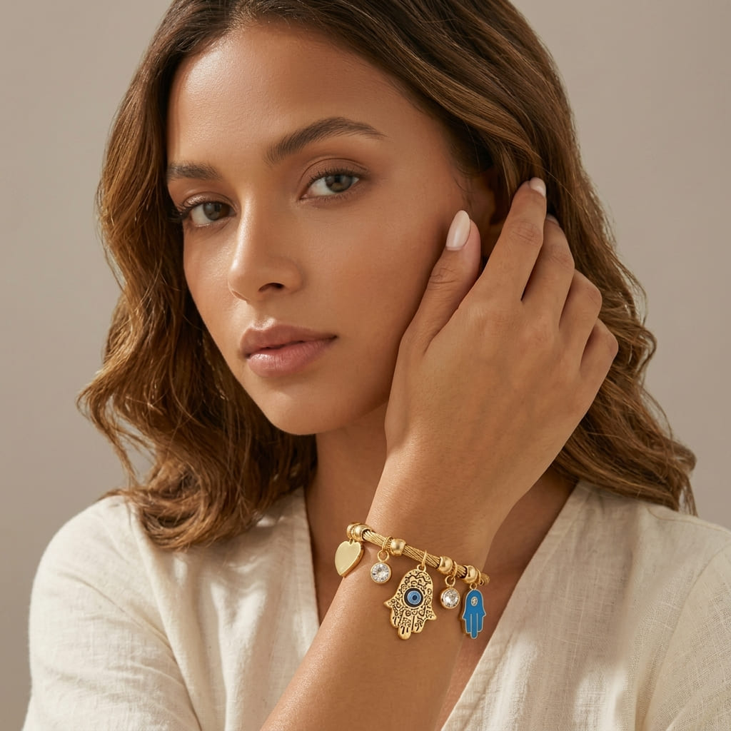 Evil eye charm jewellery cuff bracelet
