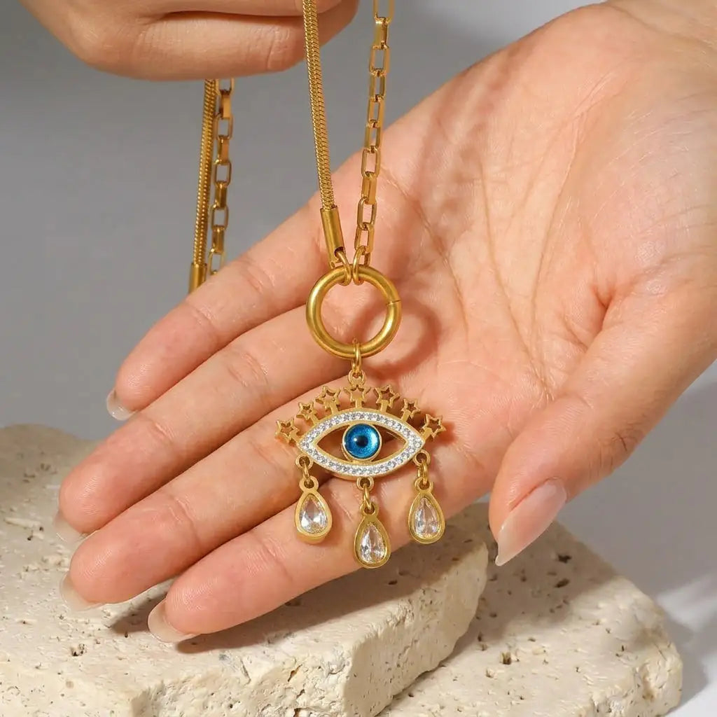 Water Droplet Evil eye Pendant Necklace