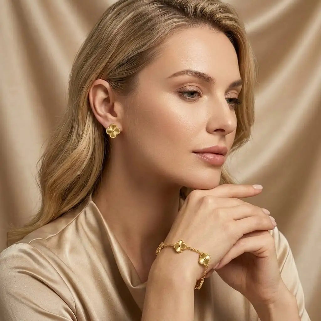 Four Leaf Clover 2pc Earrings and Braclets Combo