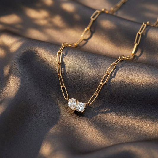 Water drop square zircon necklace
