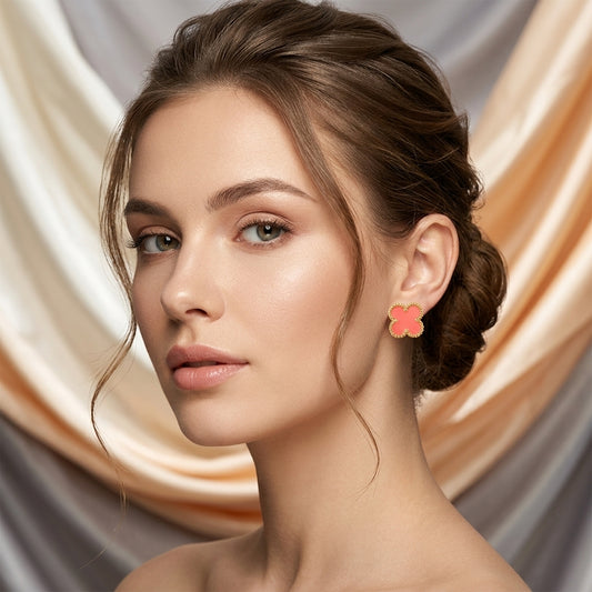 Four Leaf Clover Earrings -Pink