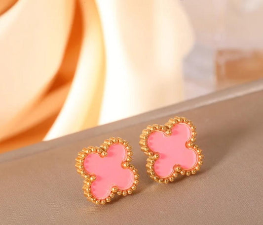 Four Leaf Clover Earrings -Pink