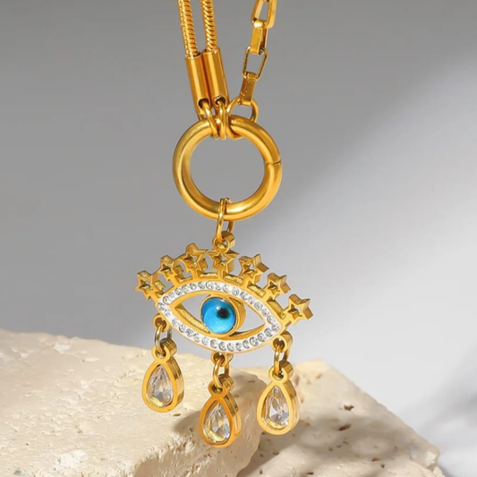 Water Droplet Evil eye Pendant Necklace