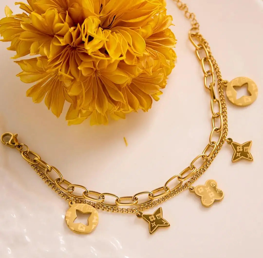 Golden Petal Charms Bracelet