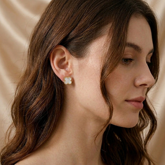 Four Leaf Clover Earing - White